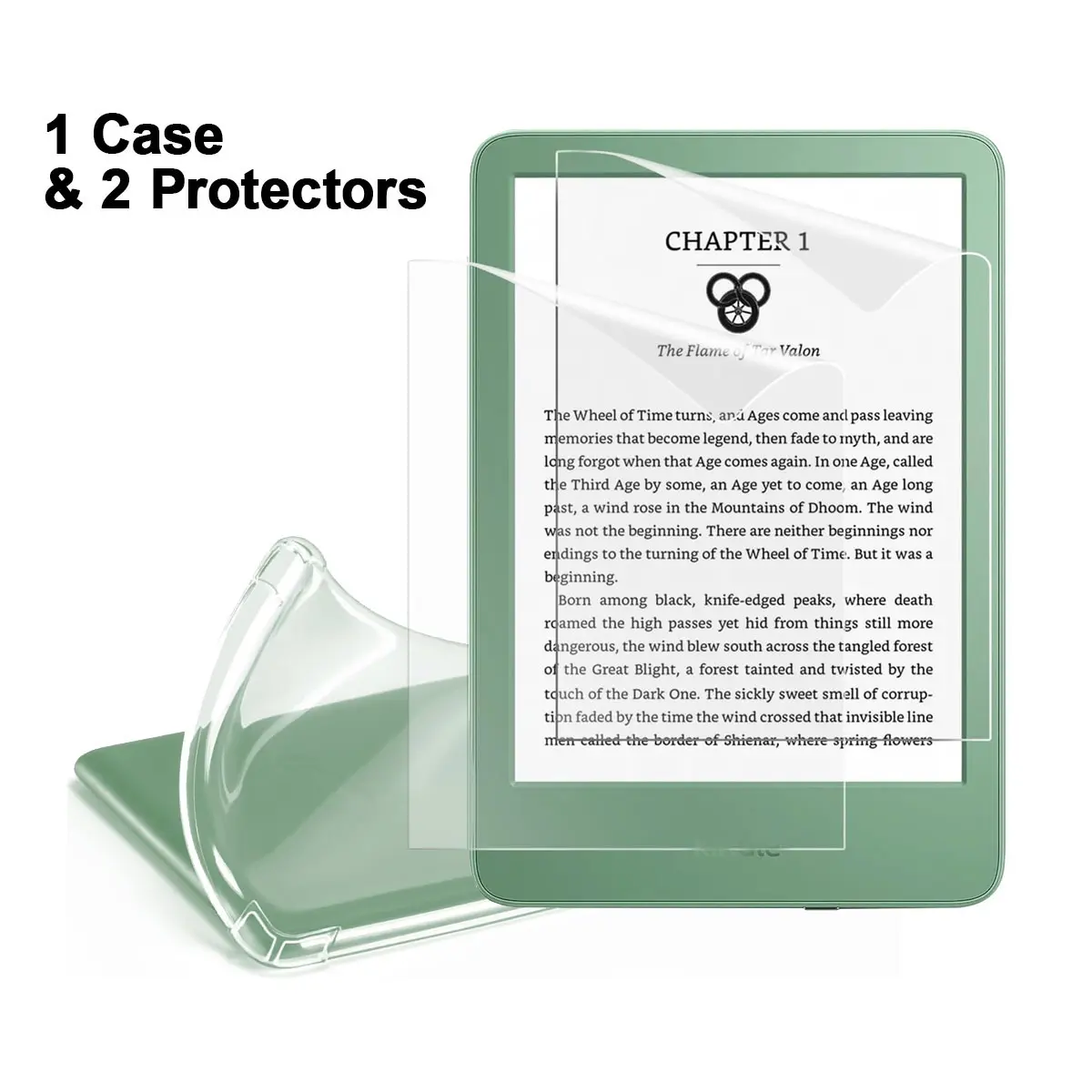 Handheld Durable Protection Set for Kindle Paperwhite, Oasis, Colorsoft - 1 Slim-Fit Charging Device Case, 2 Anti-Fingerprint Tempered Glass Screen Protectors