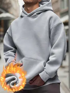 Men's Oversized Loose Fleece Hoodie, Warm Fleece-Lined Long Sleeves Winter Pullover, Casual Hooded Plain Streetwear Sweatshirt with Convenient Pockets, Suitable for Daily Wear and Outdoor Activities, Menswear