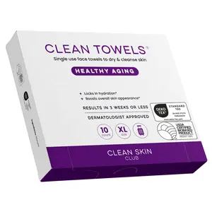 Clean Skin Club Healthy Aging Clean Towels® XL Travel Pack 10 Ct Smooths Fine Lines Wrinkles & Texture Anti-Aging Dry Wipes TSA-Approved Compact & Sustainable