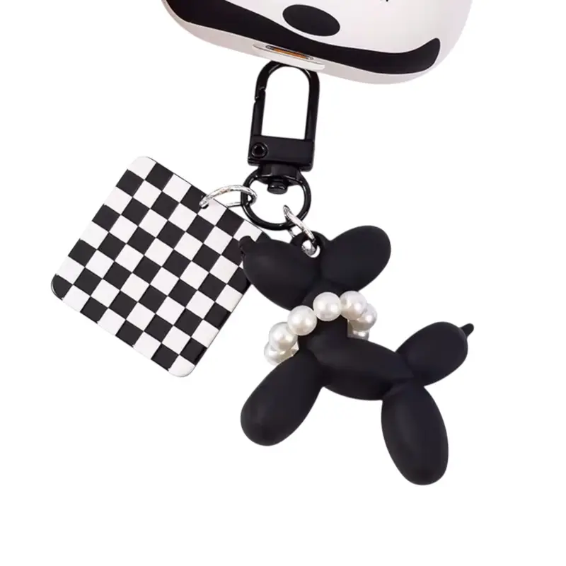 Women's Cute Balloon Dog Keychain - Checkerboard Heart Charm, Pearl Accent, Plaid Design, Small Cartoon Bag/Backpack Accessory, Ideal Gift for Friends, Backpacks