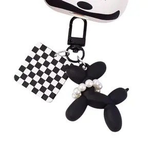 Cute Balloon Dog Keychain - Checker Charm, Pearl Accent Fashion Accessory for Costume Jewelry Enthusiasts