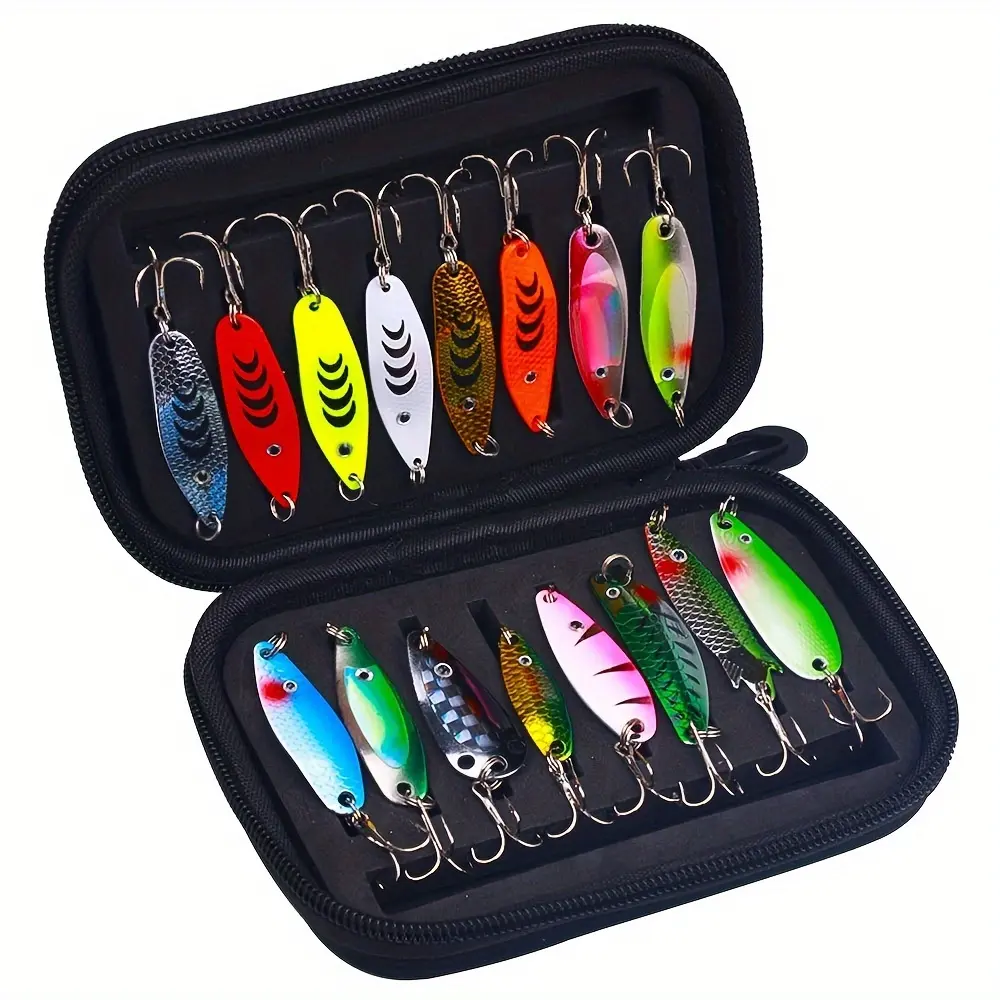 16PCS Metal Spinner Bait Fishing Lure Artificial Bait for Pike Bass Trout Fishing with Fishing Bag