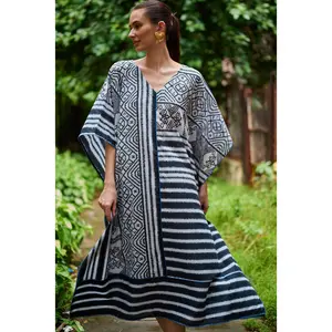 Monochrome Ikat Kaftan Dress