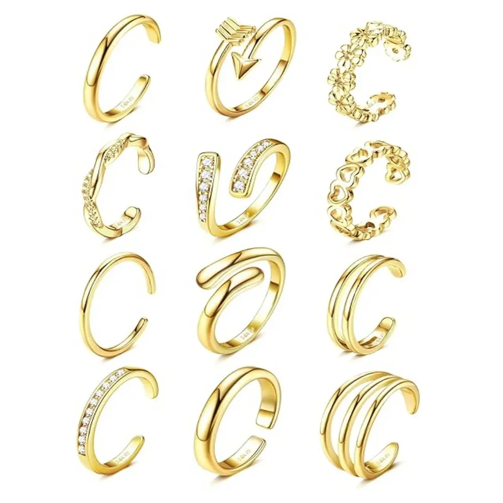 12Pcs Toe Rings for Women - 14K Gold Filled Toe Ring Non Tarnish Adjustable Simple Hug  Thin Band Toe Rings Summer Beach Foot Jewelry for Women Summer Outfit