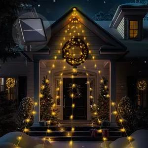 16.5FT Large Solar String Waterfall Lights Outdoor Hook Ornaments,8 Modes Outdoor Solar Christmas Tree Lights Decortion for Eave,Tree,Patio Warm White