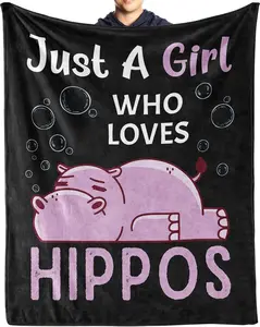 Hippo Blanket Gifts, 50"x60" Hippo Throw Soft Flannel Blanket, Warm Lightweight Cozy Hippo Gifts for Girls Boys