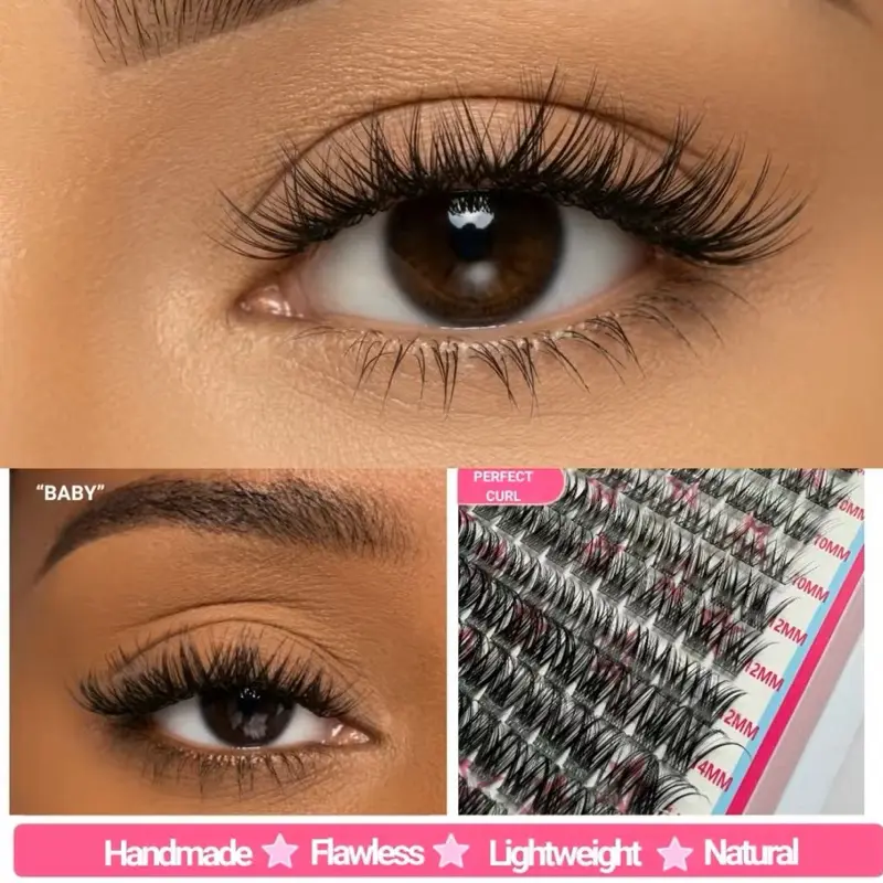 Fluffy DIY Lash Clusters Set - 144pc Baby Lashes, 8-16mm Natural Fluffy Eyelash Extensions Makeup Kit