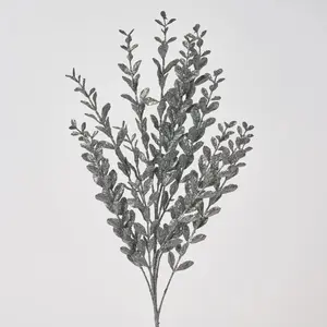 Pewter Glitter Sequin Faux Boxwood Spray - 22"