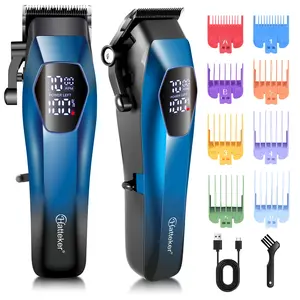 Professional Men's Haircut Kit, Wireless Trimmer Set with LCD Display, Includes 8 Guide Combs, USB Rechargeable, Hatteker Brand