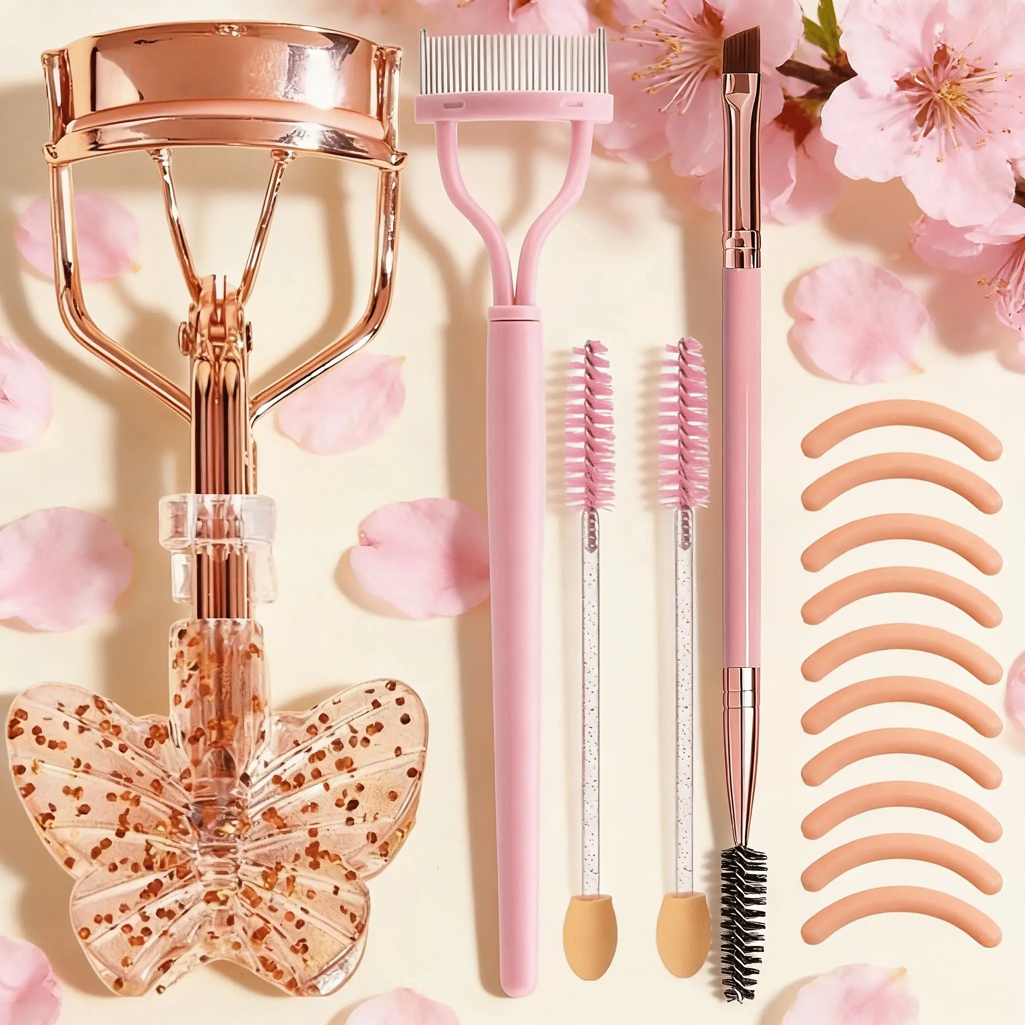 Professional Butterfly Eyelash Curler Set, Silicone Replacement Pad, Precision Lash Separator Comb, Dual Head Brow Brush, Makeup Tool, Beauty, Curling Lashes