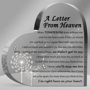Sympathy Gifts - A Letter from Heaven- Memorial Gift for Loss of Mother Father Husband Son, Acrylic Heart Keepsake,Remembrance Sympathy Gifts Decoration Signs