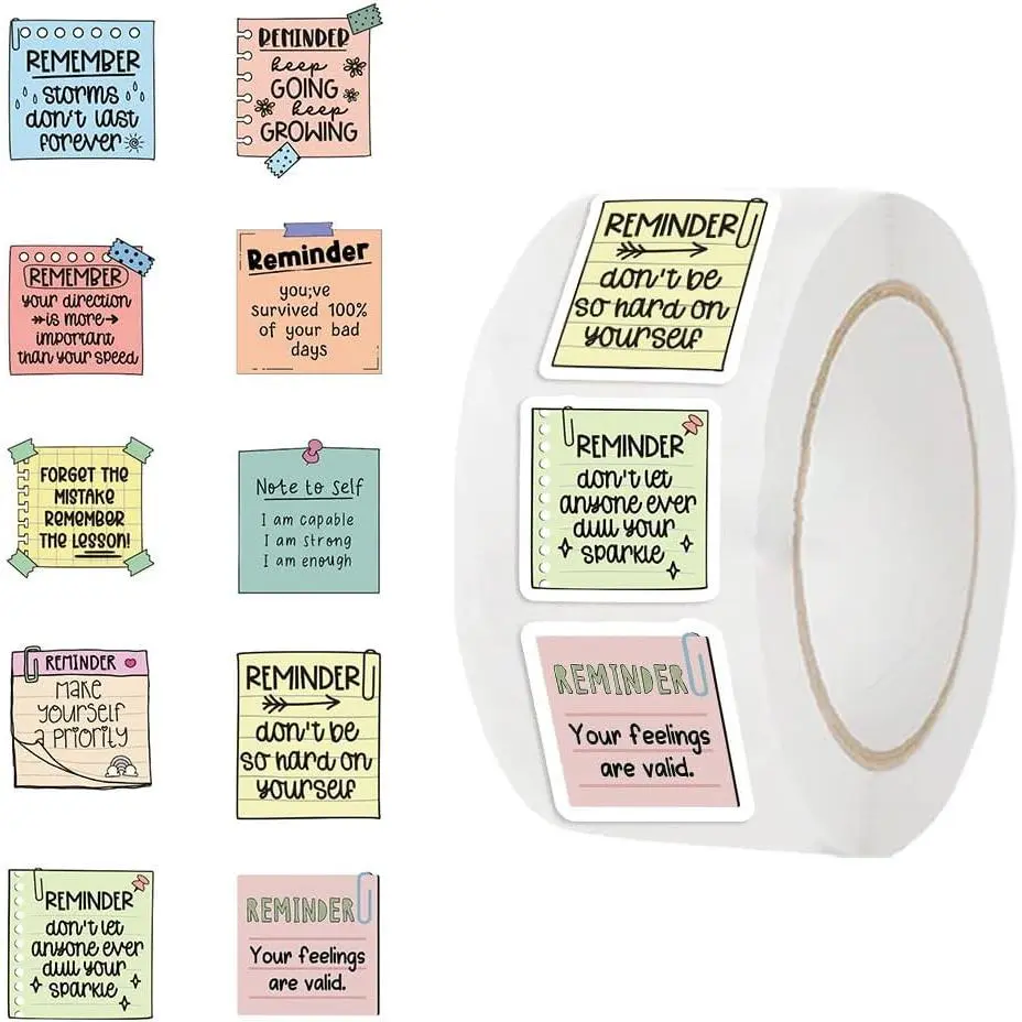 500-Pattern 1-Inch Circle Inspirational Quote Planner Stickers Roll, Aesthetic Watercolor Adhesive Labels for Teens, Adults, Phone, Book (Office Stationery Supplies), 500 Patterns