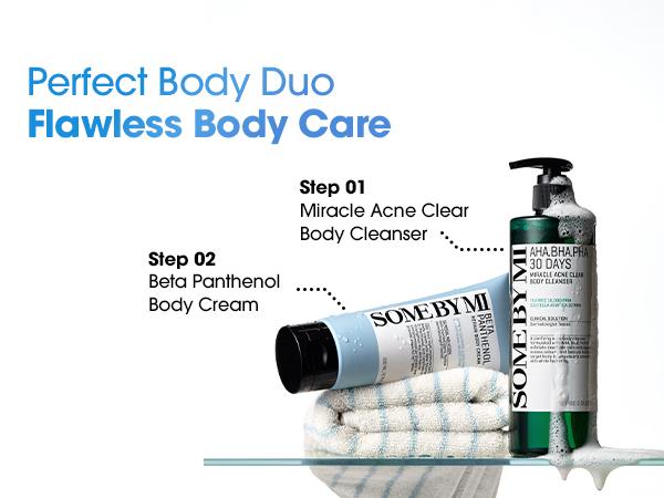 Korean Body Care Set - Gentle Exfoliating Body Wash for Acne-Prone Skin & Hydrating Daily Body Cream - Korean Skincare