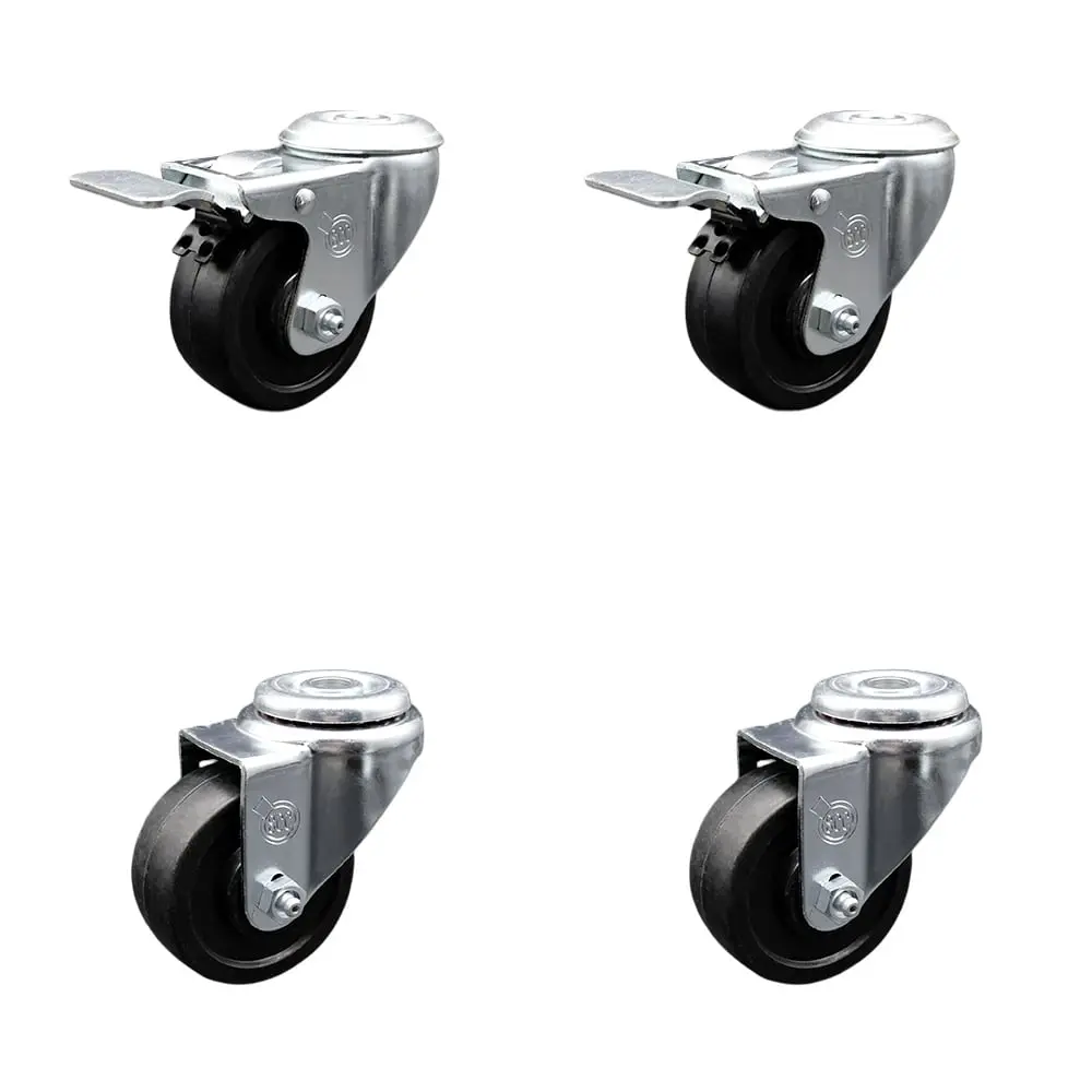212 MAIN Lockable Stainless Steel Soft Rubber Swivel Bolt Hole Caster Set of 4 (Model SCC-SSBHTTL20S3514-SRS-2-S-2), 3.5x1.25 in. Black Furniture Moving Wheels, Anti-Slip Anti-Rust Hardware Casters, Furniture Moving Wheel, Lockable Wheels