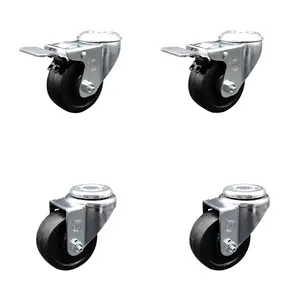 212 MAIN Anti-Slip Anti-Rust Rubber Castors, Stainless Steel Swivel Bolt Hole Casters with Lockable Wheels & Lock Brake, 3x1.25 in. Black Chemical Resistant Set of 4 (SCC-SSBHTTL20S314-SRS-2-S-2)