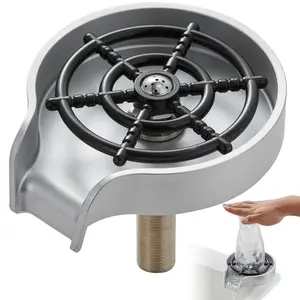 VEVOR Glass Rinser,  10 Powerful Spraying Jets 360° Rotating Cup Rinser for Sink, Wearproof ABS Sink Faucet Cup Washer & ABS Cup Holder for Baby Bottle, Glass Cup, Wine Glass (Silver-White Base)