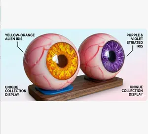 Surrealistic monster eye decoration, 3D gothic style monster eye sculpture, desktop decorative sculpture, unique horror gift, perfect for Halloween, graduation ceremonies, holiday gifts, and home decorations. Animal Resin Figurine Yellow and Purple