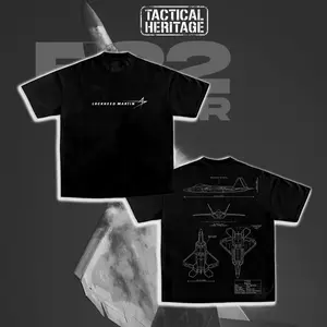 Vintage Tactical Heritage F-22 Raptor Blueprint Double-Sided T-Shirt, Retro Lockheed Martin Heavy Cotton Tee, Military Aviation Graphic Streetwear, Tactical Heritage Collection, Gift for Men.