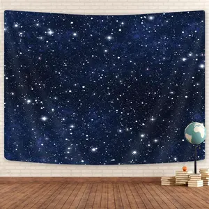 Outer Space Galaxy Tapestry, Dark Blue Starry Night Sky Stars Moon Ceiling Tapestries, 60"X40"Inch Fantasy Cosmic Universe Celestial Small Tapestry Wall Hanging for Bedroom Room Dorm