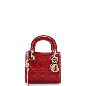 Pre-owned Dior Patent Leather Top Handle Bags Christian Lady Chain Bag Cannage Quilt Patent Mini by Rebag