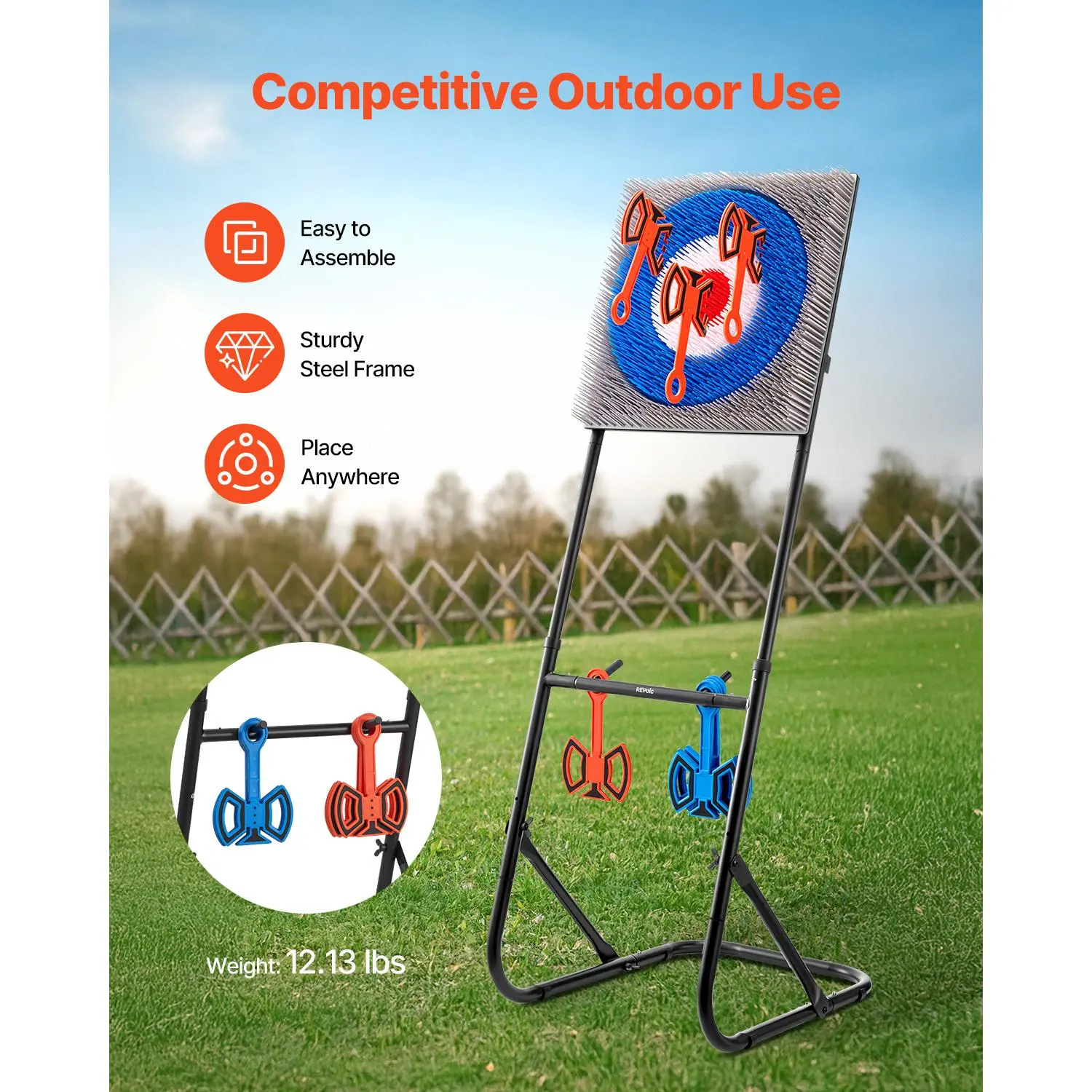 【SummerFinds】VEVOR Axe Throwing Game,  Plastic Bristle Target with 8 Throwing Axes Set, Foldable Steel Frame, Easy to Store, Stable Placement for Indoor and Outdoor, Backyard, Yard and Carnival Games, Adults Kids
