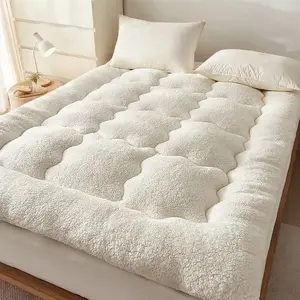 [Fleece Mattress Topper] Thickened Warm Plush Bed Topper - Soft, Skin-Friendly Teddy Fabric, Down-Alternative Pillowtop Mattress Cover for Dorm, Apartment, or Single Bed - Perfect Winter Gift