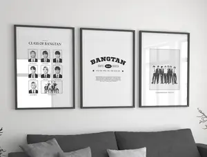 BTS Class Yearbook Poster Set of 3, Aesthetic BTS Printable Wall Art, Minimalist Black & White bts Room Decor, bts gifts