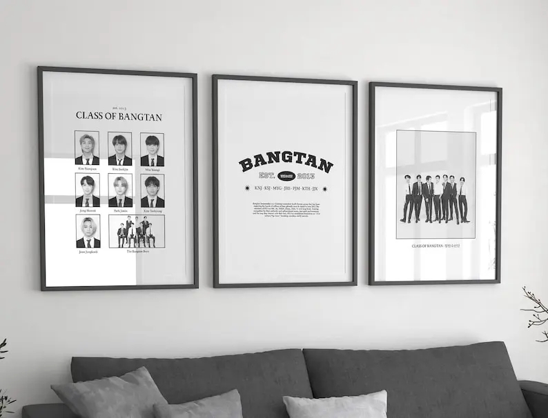 BTS Class Yearbook Poster Set of 3, Aesthetic BTS Printable Wall Art, Minimalist Black & White bts Room Decor, bts gifts