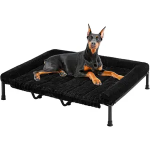 #Summervibes #Petlovers Veehoo Elevated Dog Beds Large Sized Dog with Fluffy Plush Bolster Cushion, Washable Orthopedic Dogs Couch Bed, Raised Pet Cot with Removable Mat, Breathable Mesh, No-Slip Feet, 59 x 37 inches, Black