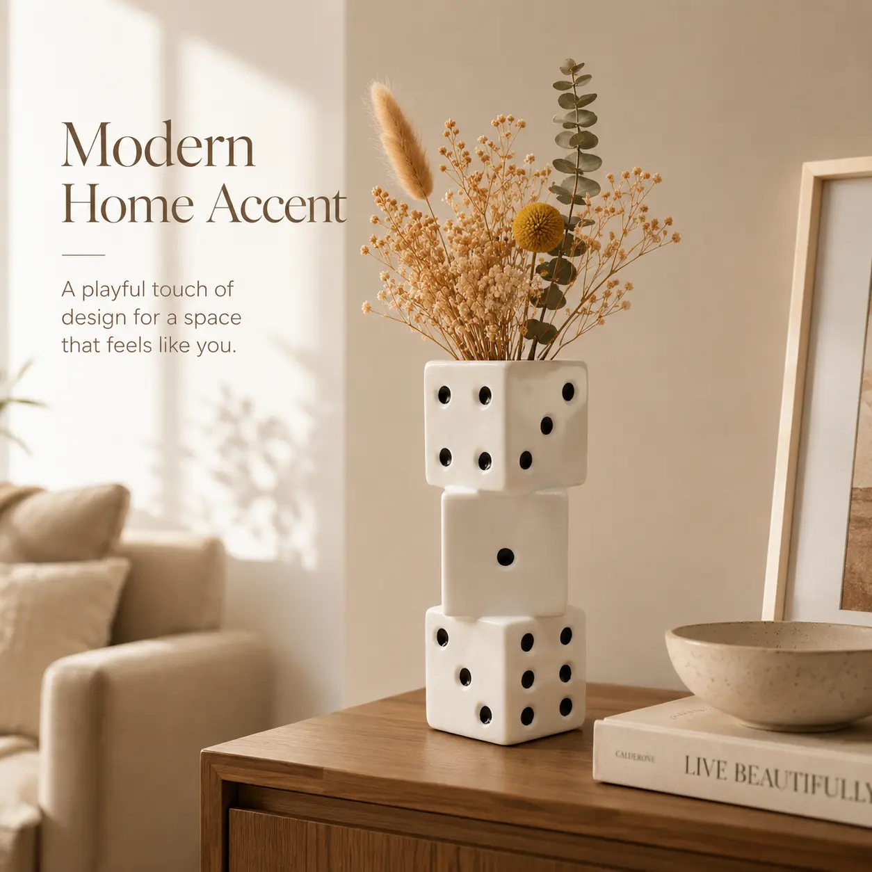 6.10-inch Unique Look Resin Decorative Vase - Modern Indoor Home Decor Accessory, Ideal Gift for Living Room Use
