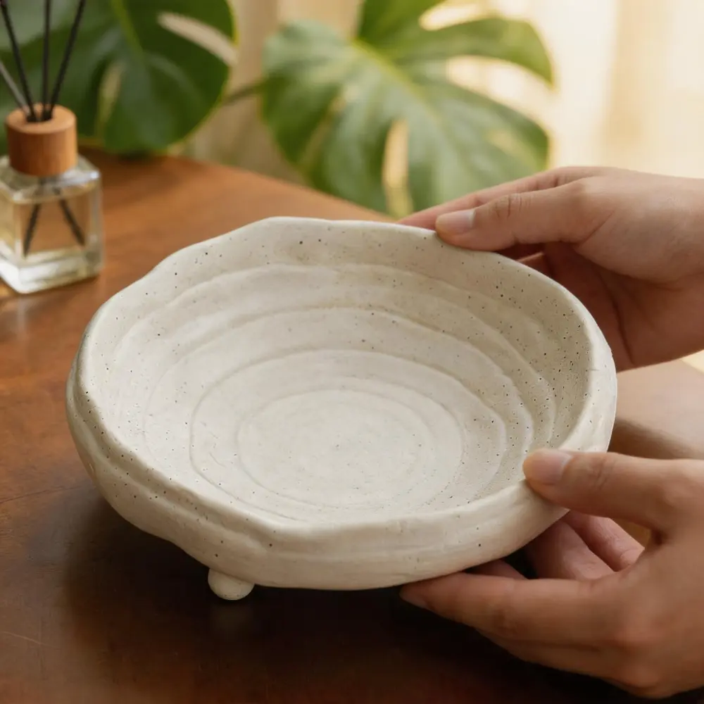 Fine Ceramic Nordic Spiral Organizer Tray - Smooth Antique Craft Storage & Display Container, Ideal for Watches, Home Decor, Thanksgiving & Mother’s Day Gifting, Jewelry Storage, Round Disk