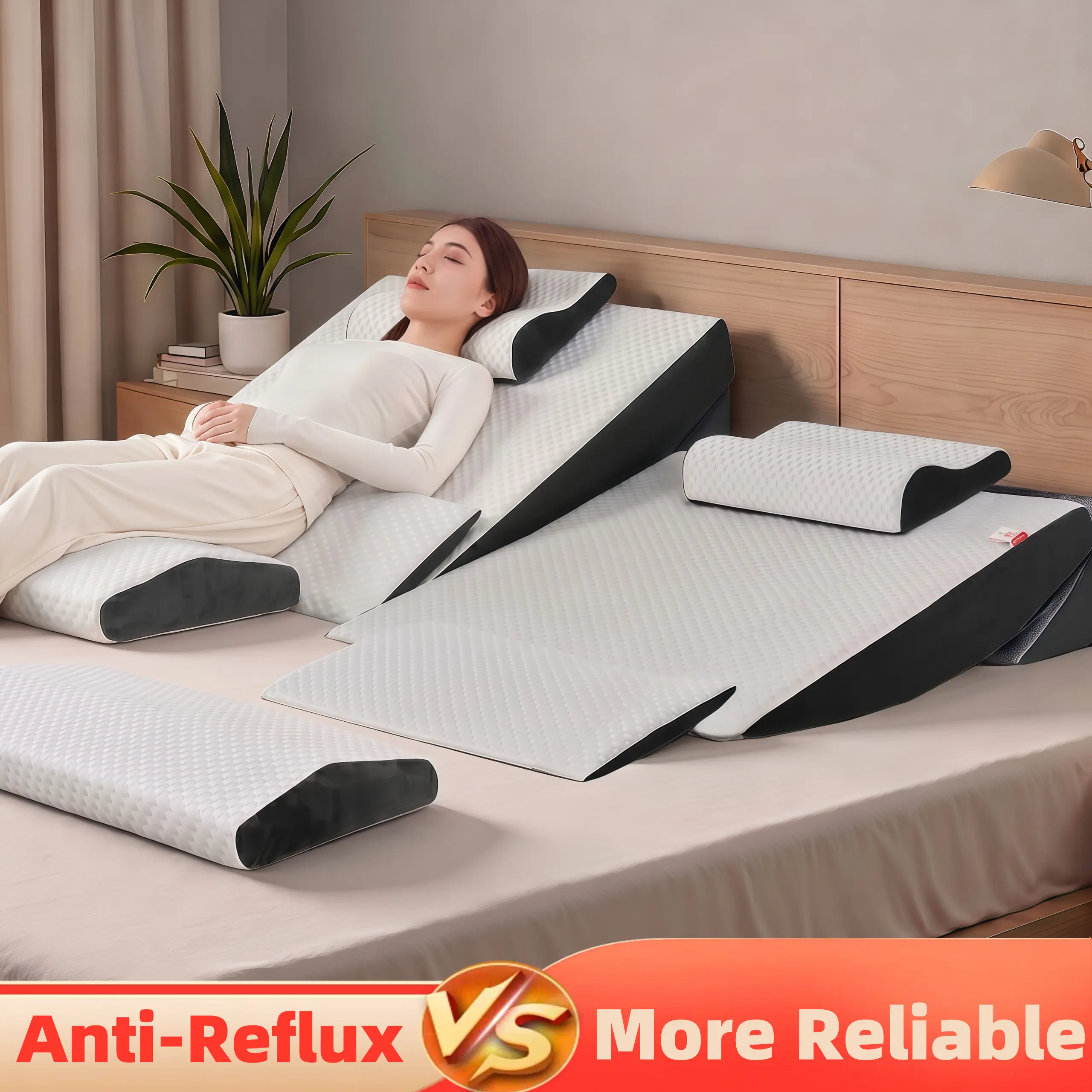 Extra Large Triangular Wedge Pillow (78x78x20in) - Firm Ergonomic Inclined Postural Support Cushion, Anti-Slip Base, Washable Cover, Ideal for Watch Party, Reflux Relief, Triangular Shape