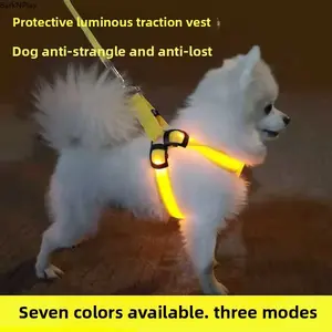 USB Rechargeable LED Dog Harness, Adjustable Glowing Chest Strap for Medium and Large Dogs, Bright Safety Pet Harness for Night Walking, Hiking, Camping, Travel and Outdoor Activities