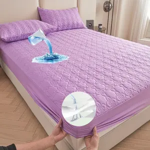 Solid Color Waterproof Cover Set, 1 Count Fitted Sheet & 1/2 Counts Pillowcase without Filler for Home Bedroom, Quilted Mattress Cover