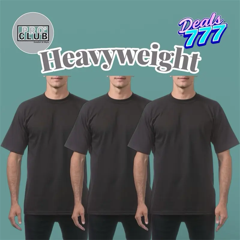 Pro Club HEAVYWEIGHT 3-Pack Loose Fit Crew Neck Unisex 100% Cotton Casual Short-Sleeve T-Shirts (15 Color Options Including White), Menswear Top, Loose Fit Crew Neck Men's Short-Sleeve T-Shirts, Pro Clubs, Round Neck, 6.5 Oz