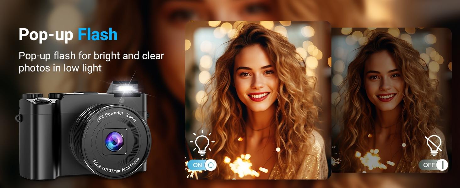 CAMKORY 4K Digital Vlogging Camera for Travel, Outdoor Photography and Vacation Videos, 64MP Camera with Dual Lens, Autofocus, Anti-Shake, 16X Zoom, 32GB Card, Two Batteries, Compact Camera for Beginners, Digital Cam, Contentcreator #SummerVibes,summervib