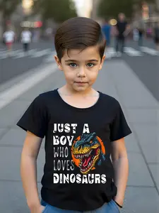 Boy's Dinosaur Print Round Neck Tee, Casual Short Sleeve T-shirt for Summer, Kids Clothes for Daily Wear