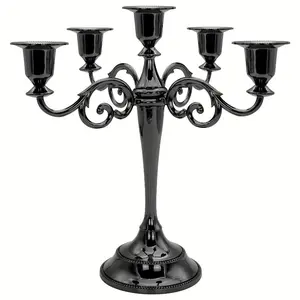 Black 5-Arm Gothic Candlestick | Vintage Metal Candle Holder for Wedding, Church, Halloween, Christmas, Hotel & Restaurant Table Decoration