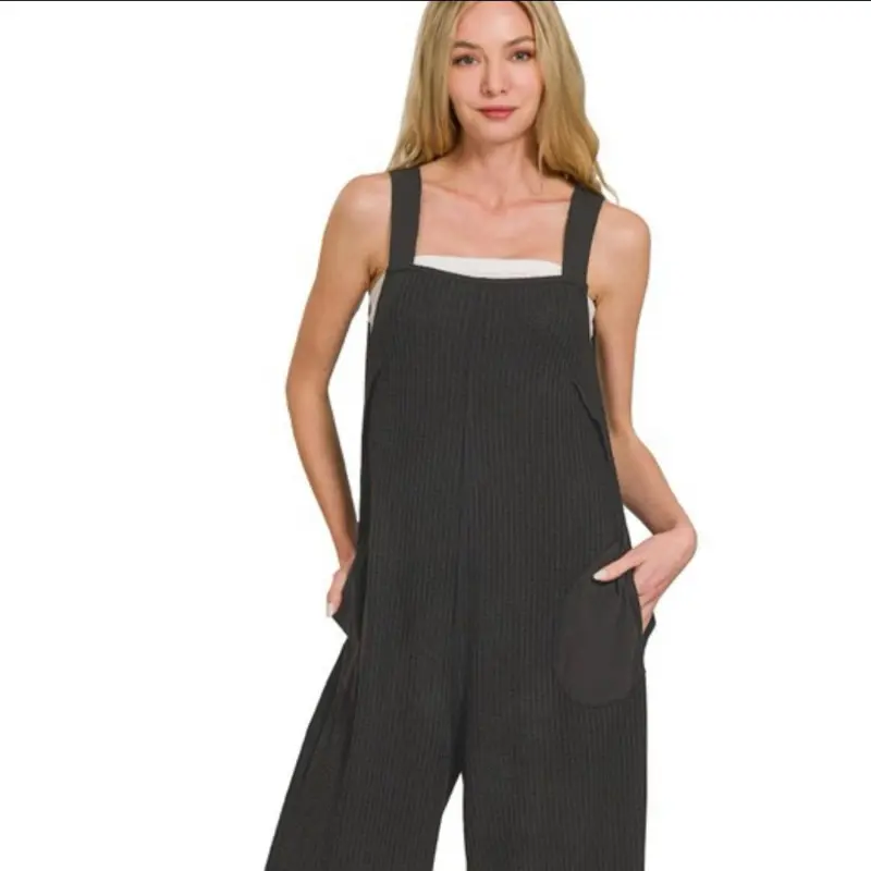 Zenana-Knit Waffle Wide Leg Overalls for Women - Comfortable and Stylish Bottoms - Womenswear