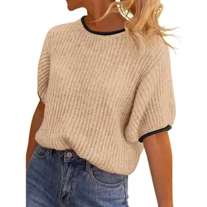 Saodimallsu Womens Puff Short Sleeve Sweater Tops Spring Summer Color Block Ribbed Knit Crew Neck Going Out Shirts SpringStatements