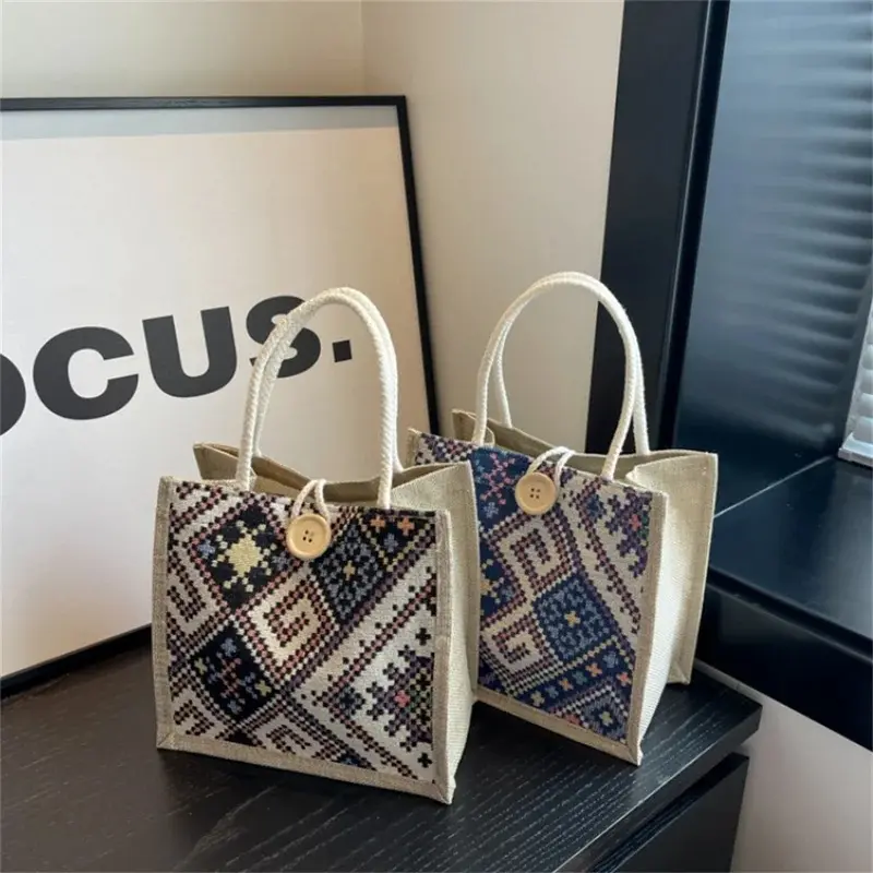 Large Capacity Shopping Bag Linen Bag Women's Handbag Shopping Tote Bag Fashion Designer Bag Convenient Lunch Bag Vintage Style