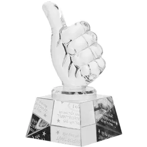 Crystal Thumb Trophy Award with Custom Engraving, Modern Crystal Sculpture for Celebration and Party Décor, Unique Home Accent Gift for Dad