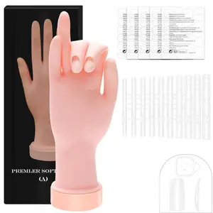 Bendable Fake Mannequin Practice Hand for Acrylic Nails with 100 Pcs Nail Tips 120 Pcs Double-side Jelly Glue Stickers for Nail Practice Manicure Beginners