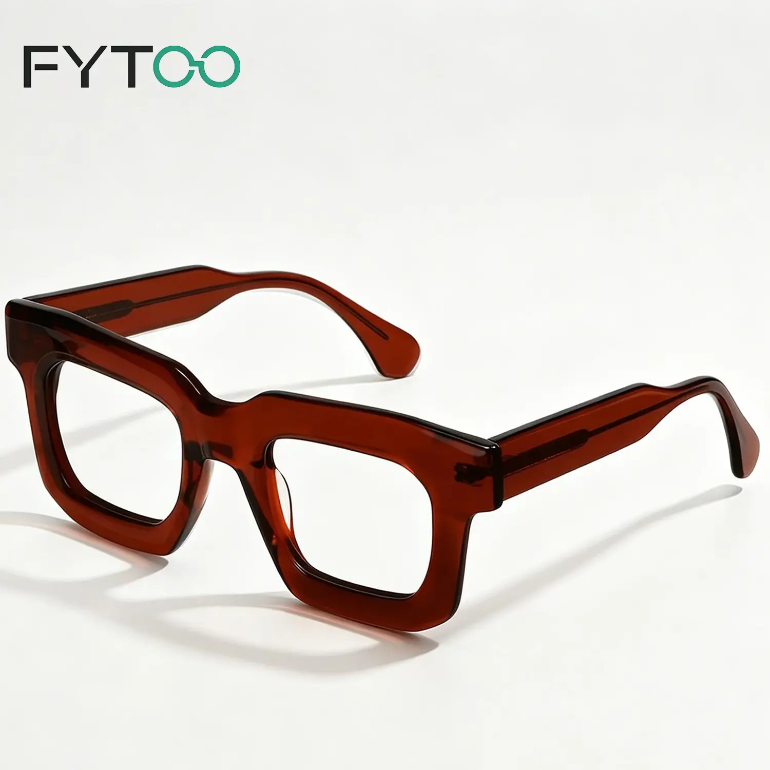 FYTOO Thick Square Red Acetate Glasses Frame, Unisex Light Luxury Art Business Fashion Eyeglasses, Elegant Daily Wear Eyewear, Perfect Gift for Him & Her 1698-04