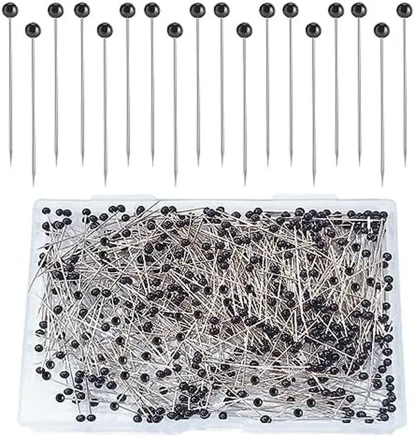 1.5-Inch Straight Stainless Steel Glass Ball Head Sewing Pins, 500 Pcs Black Sewing Tools for Fabric Quilting, Jewelry DIY Crafts