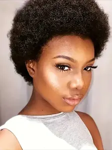 Afro Kinky Curly Wave Human Hair Wig for Women Natural Wavy Wig Pixie Cut Wig for Daily Party Use Wig Full Machine Made Wig 150% Density