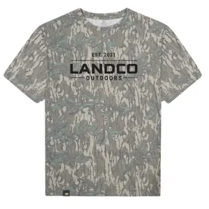 Black LANDCO Outdoors Letter Washed Out Tee Mossy Oak Greenleaf, Mossy Oak Greenleaf Black LANDCO Outdoors Printing Short Sleeve Shirt