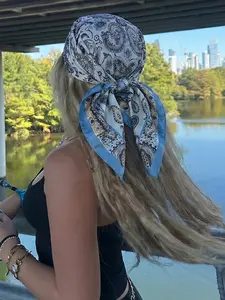 Light Blue Paisley Print Bandana, Vintage Multi-Use Scarf, Boho Style Scarf, Boho Aesthetic, Elegant and Versatile Headscarf, Breathable and Comfortable, Perfect for Travel and Parties