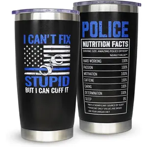 20 oz Insulated Metal Vacuum Flask Set - Reusable Insulated Bottle with Lid and Straw, Ideal Gift for Law Enforcement Professionals (Graduation, Retirement)