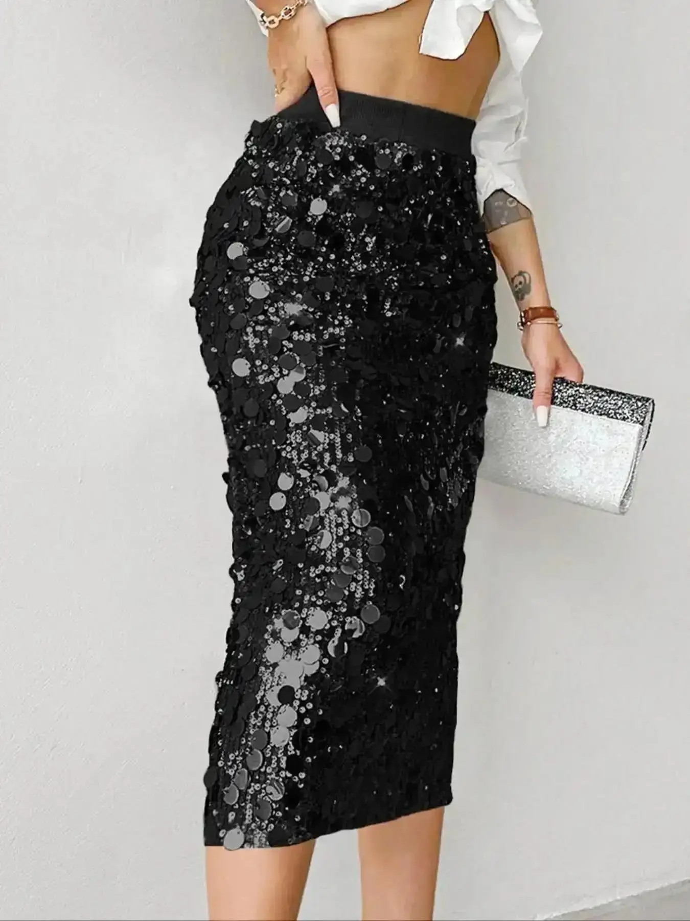 2026 Women's Glitter   Sequins Midi Skirt, Elegant Fashion Skirt for Party Club Dating, Ladies Summer Clothes, Street Fashion Skirt